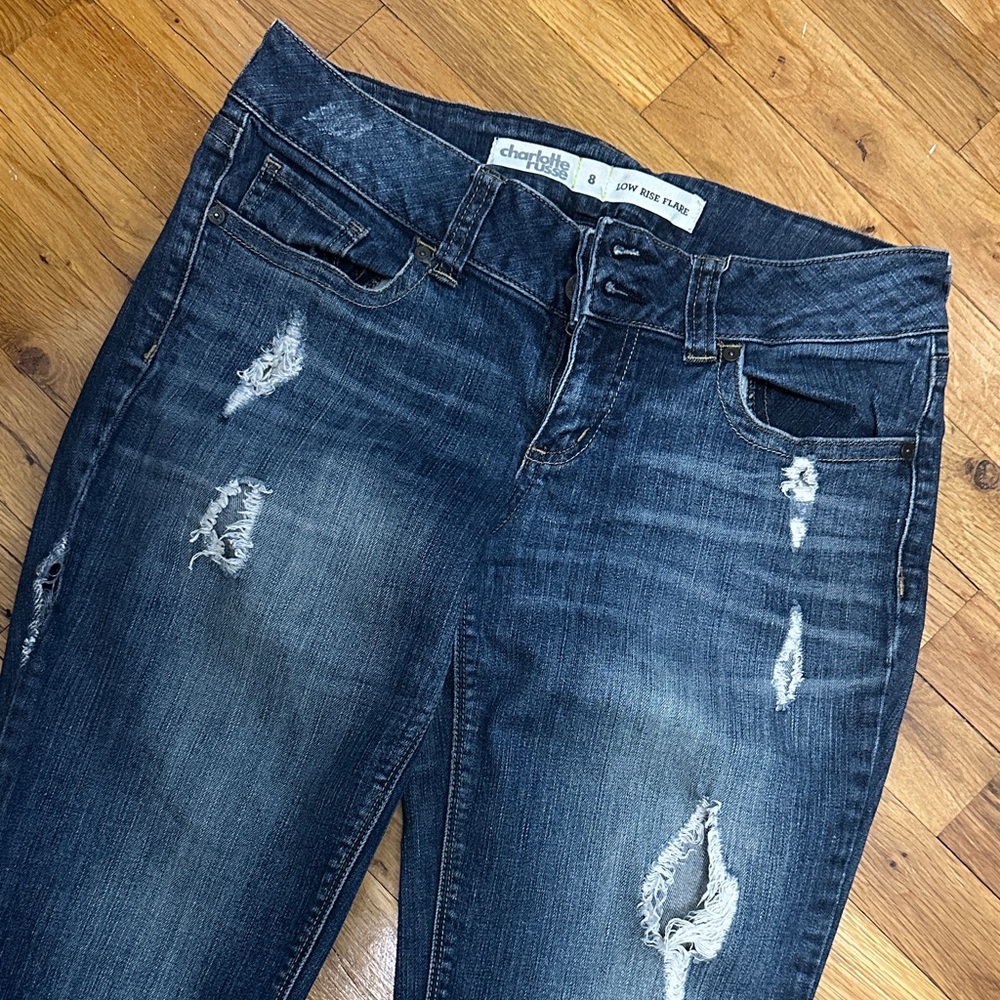 Charlotte Russe Dark Blue Distressed Flare Jeans